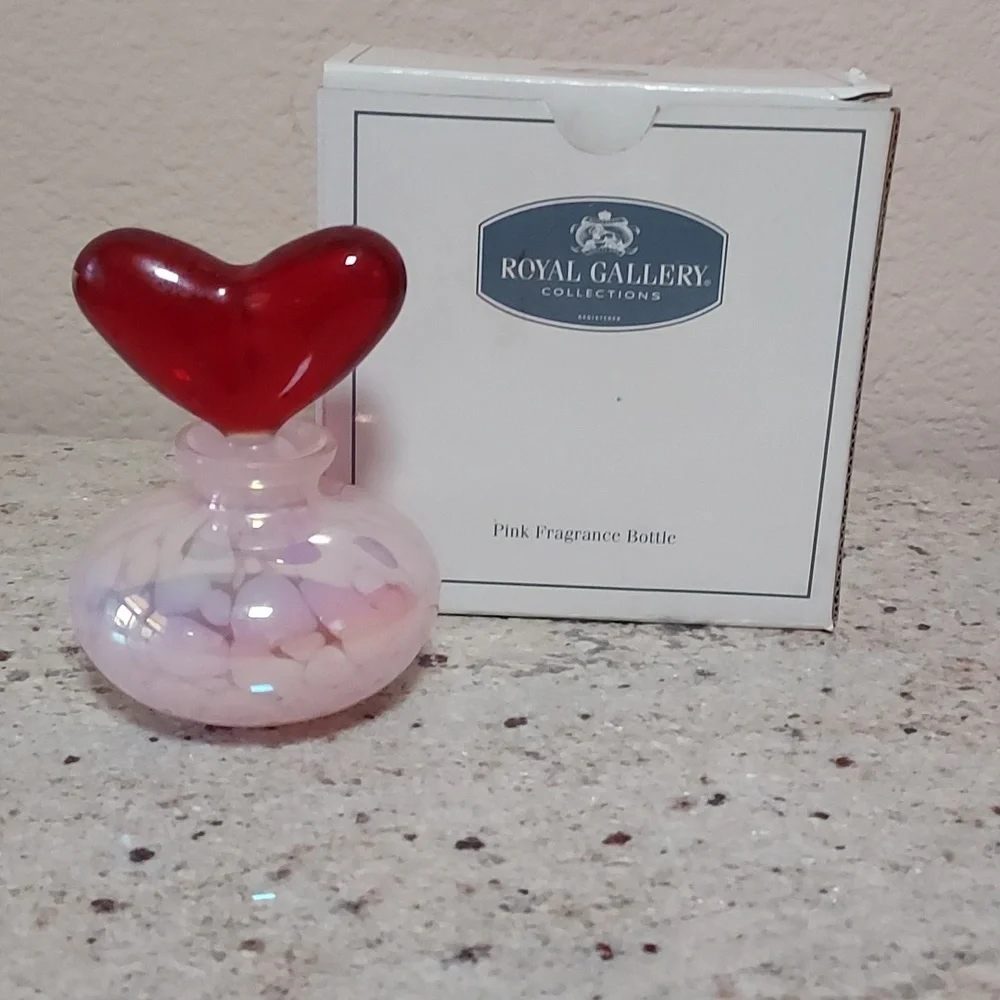 NEW- Pink, Crystal Fragrance Bottle With RED Heart Stopper.